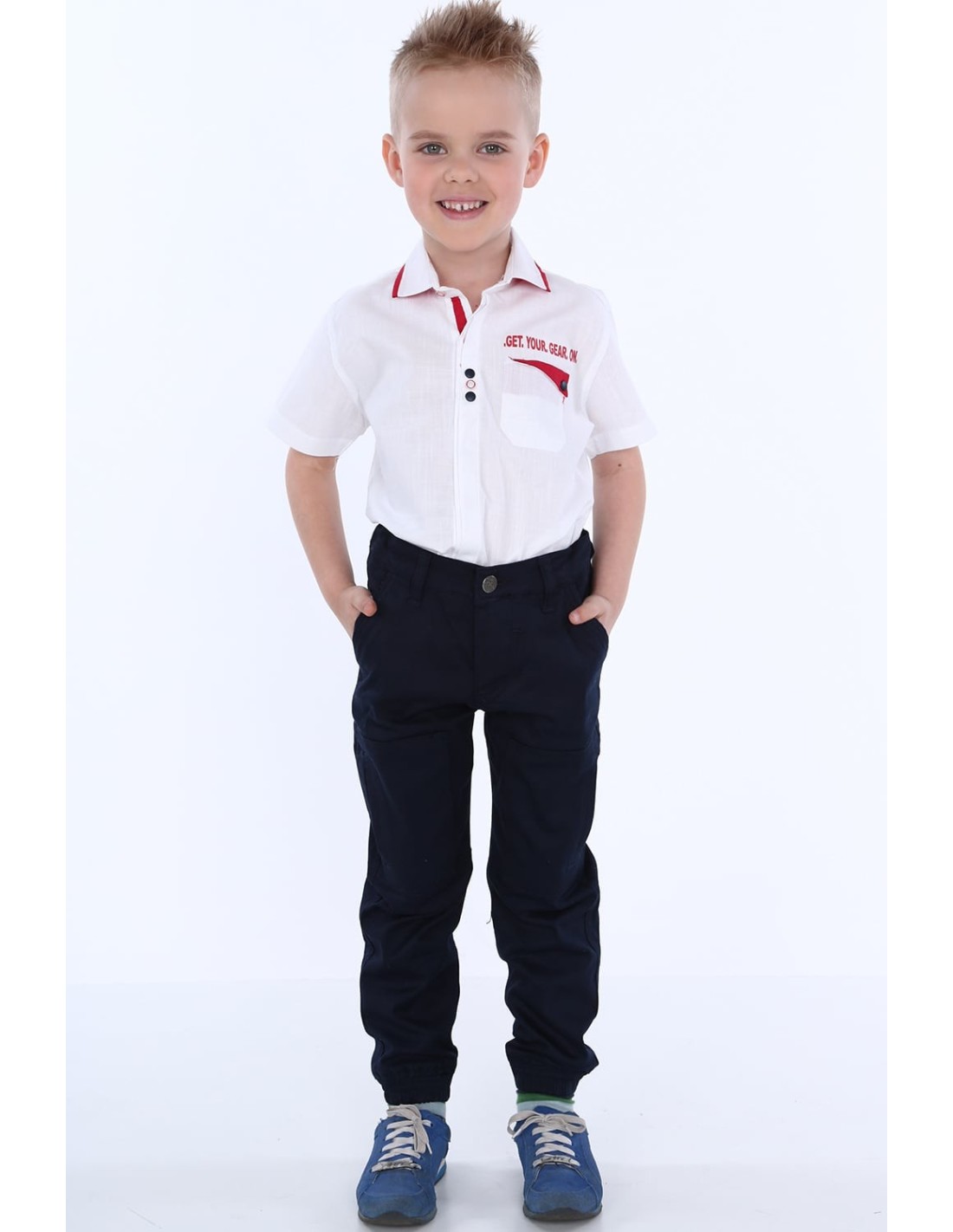 Boy\'s white shirt with red elements NDZ7497 - Online store - Boutique